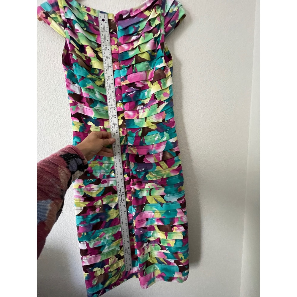 Adrianna Papell Floral Ruched Sheath Dress Size‎ 10 Pink Blue Cocktail Wedding - Picture 13 of 17